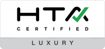 Vertical “HTA Certified – Luxury” badge with green checkmark, black and gray text on white background.